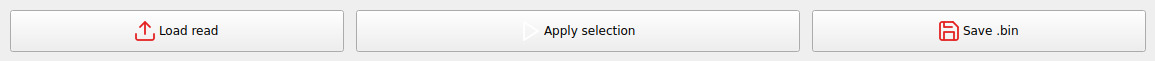 Buttons: load the read, apply selection, save .bin